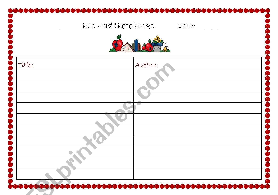 Reading card worksheet