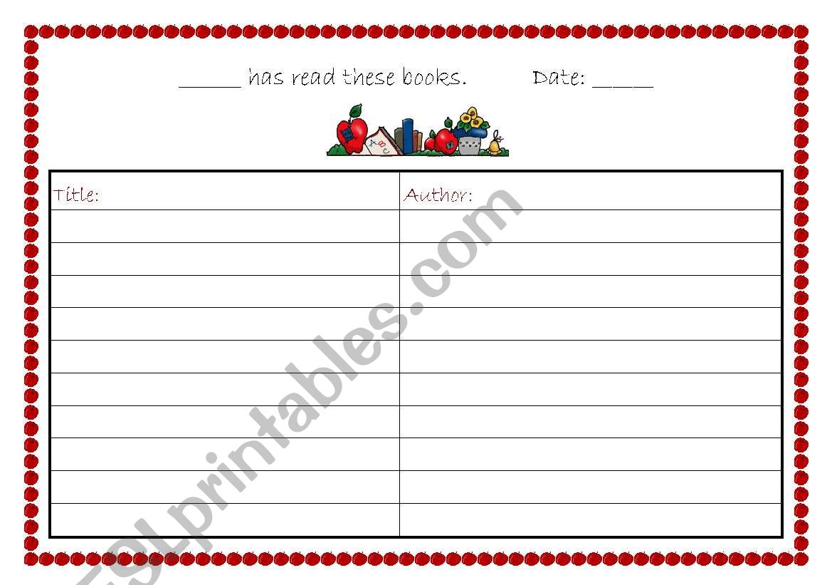 Reading card worksheet