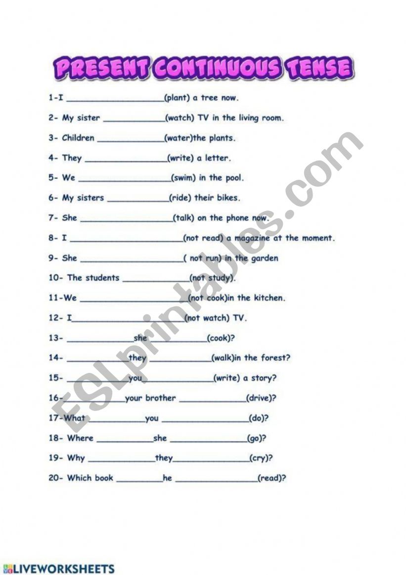 Present Continous Tense worksheet