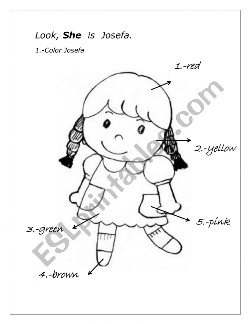 Color Josefa and numbers worksheet