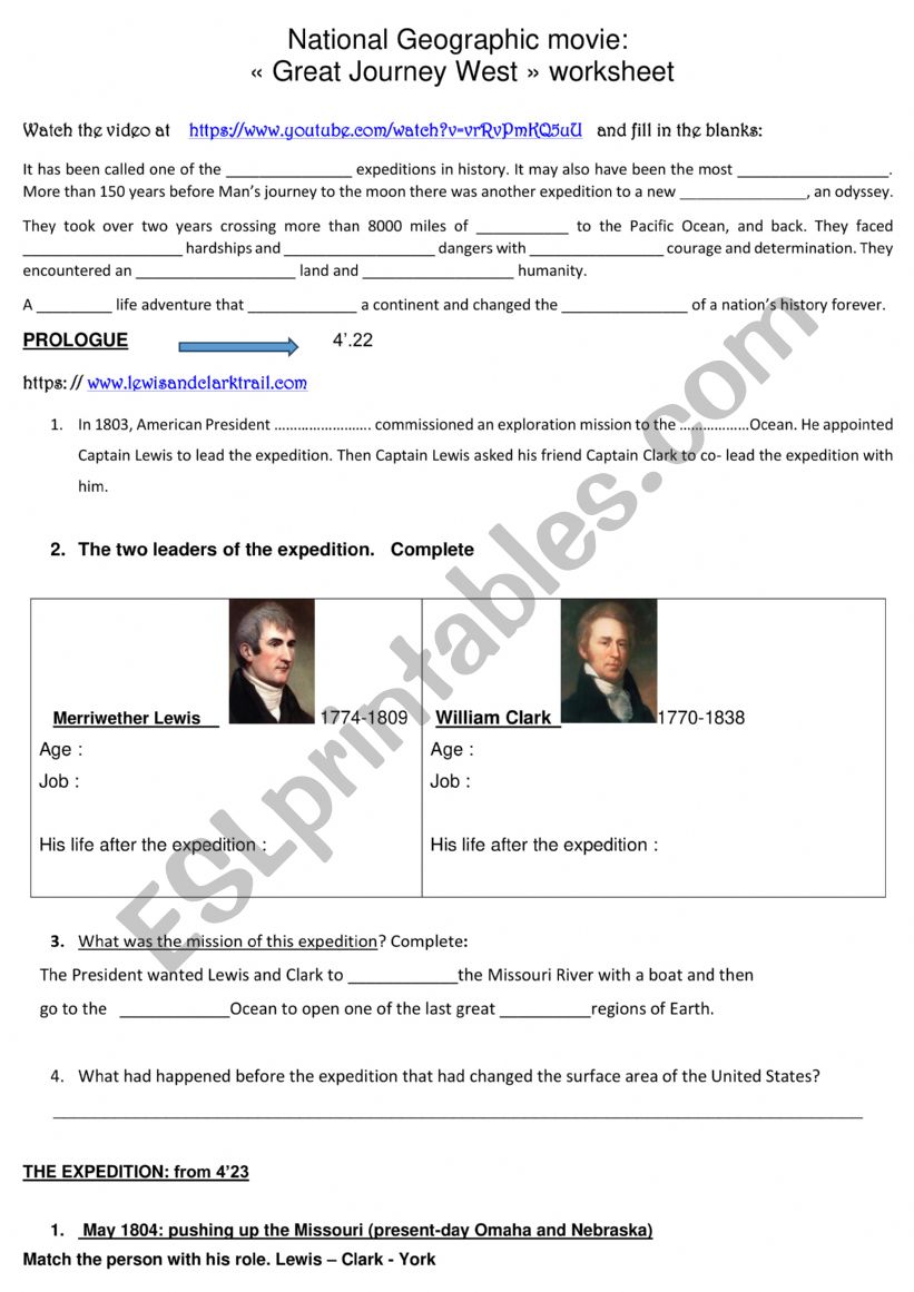 The Lewis & Clark expedition  worksheet