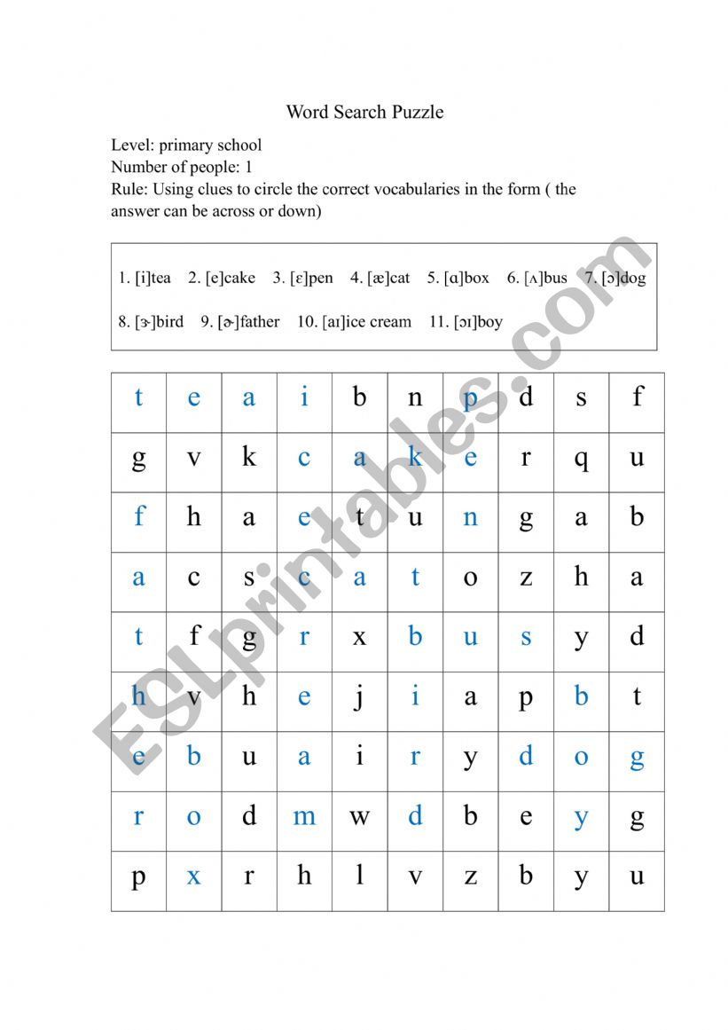 Pronunciation word search worksheet