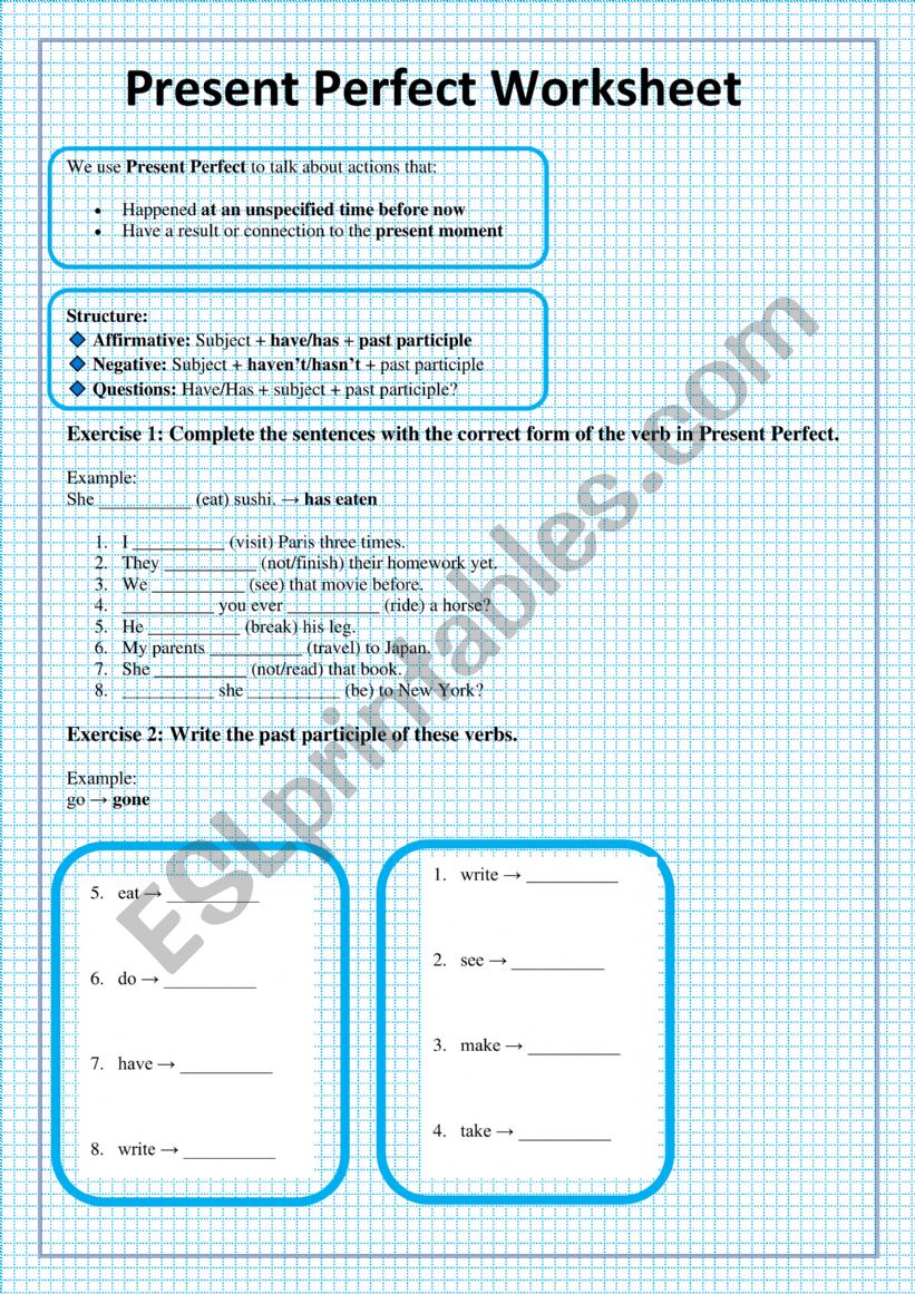 Present perfect worksheet worksheet