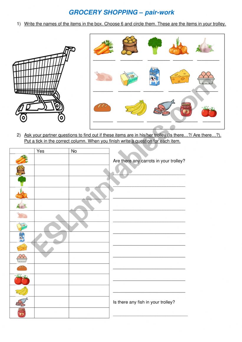 Grocery Shopping - Pairwork worksheet