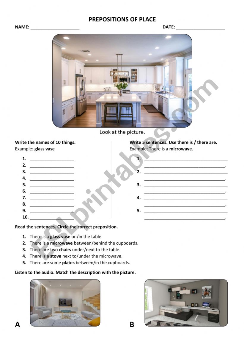 Prepositions of place worksheet