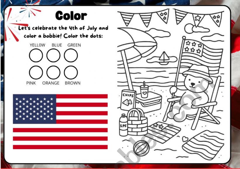 color the 4 th july draw worksheet