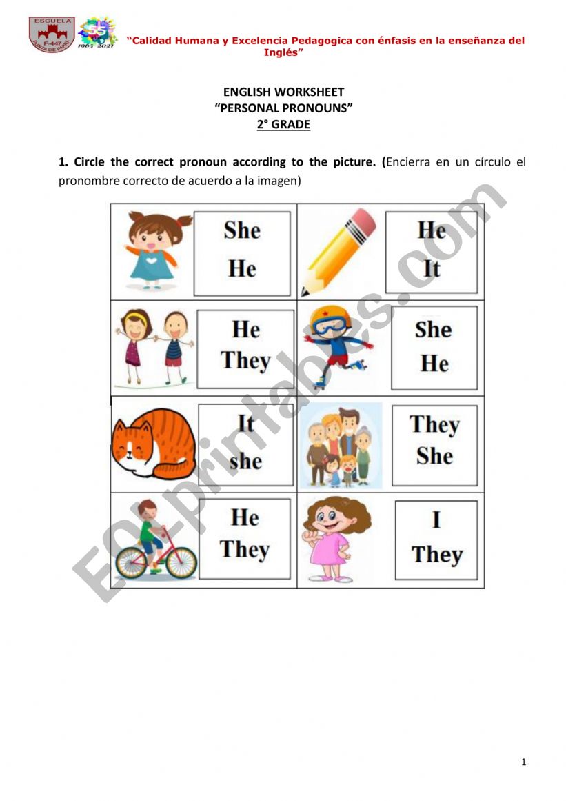 PERSONAL PRONOUNS worksheet