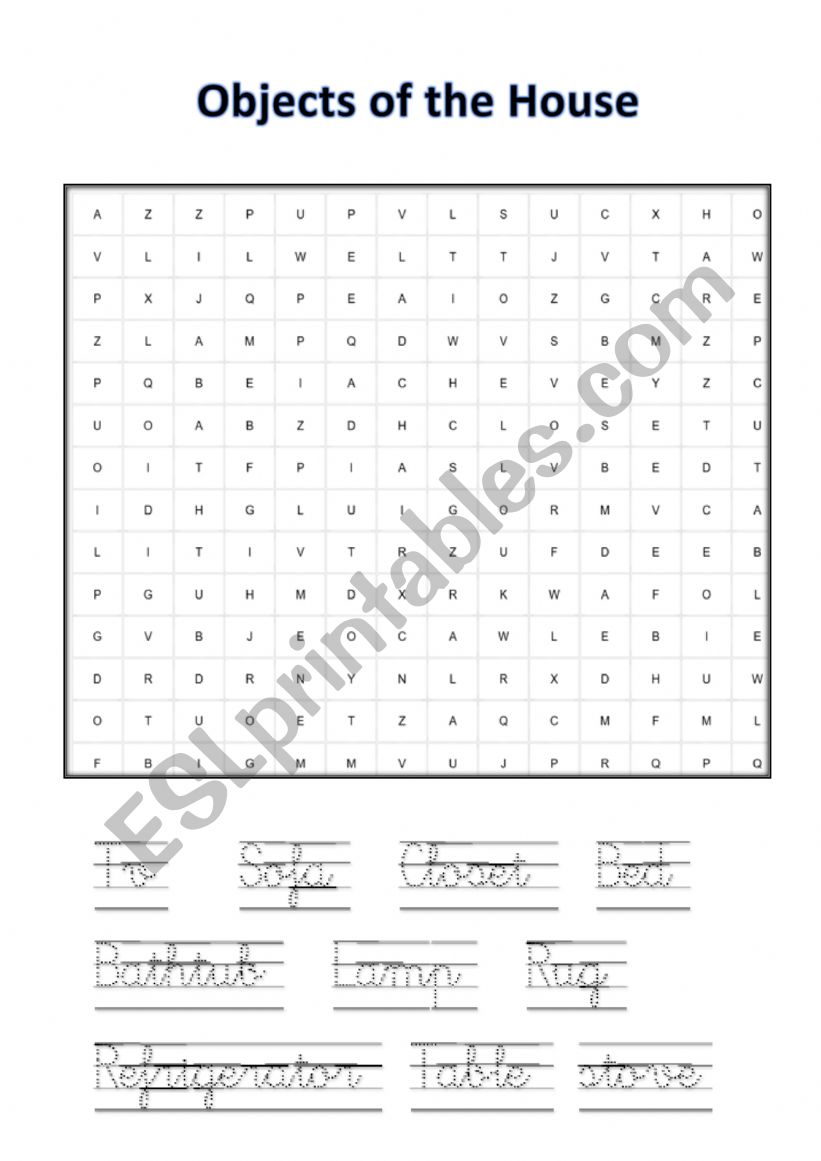 House objects puzzle worksheet