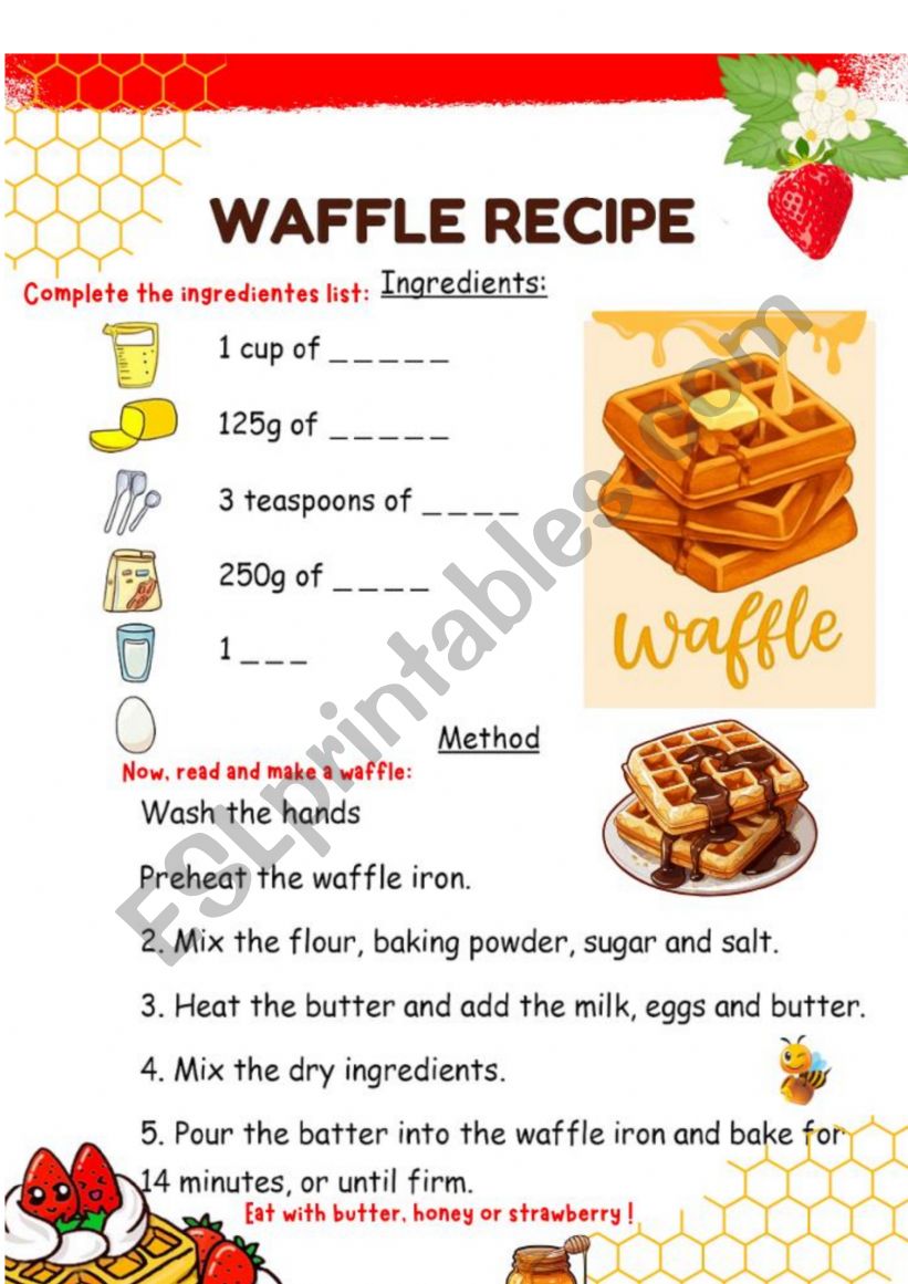 Waffles recipe worksheet