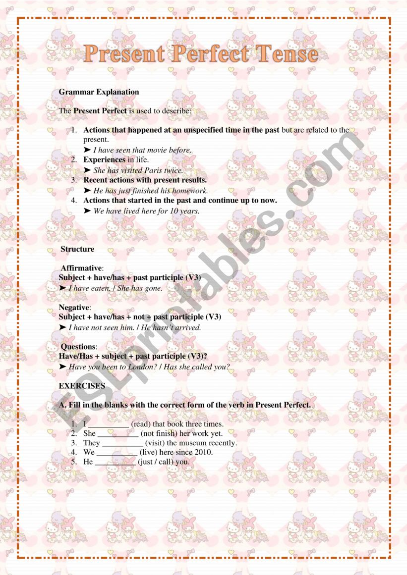 PRESENT PERFECT worksheet