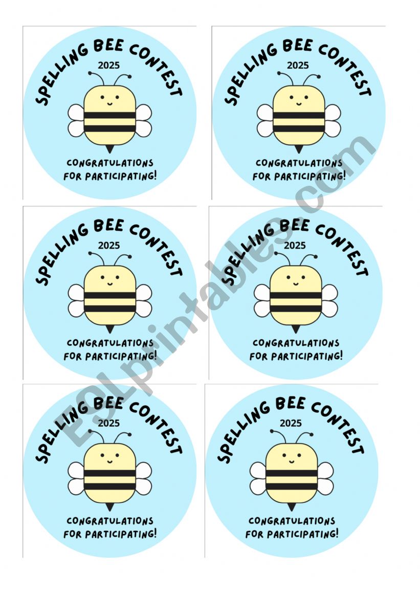 Spellin Bee badges worksheet