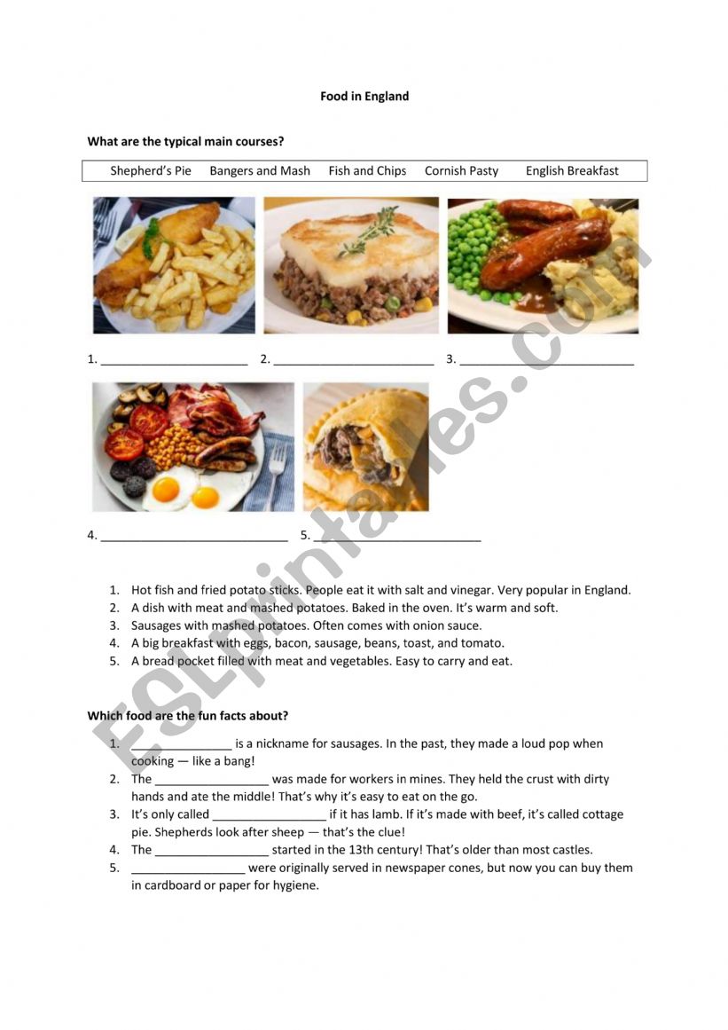 English Cuisine worksheet worksheet
