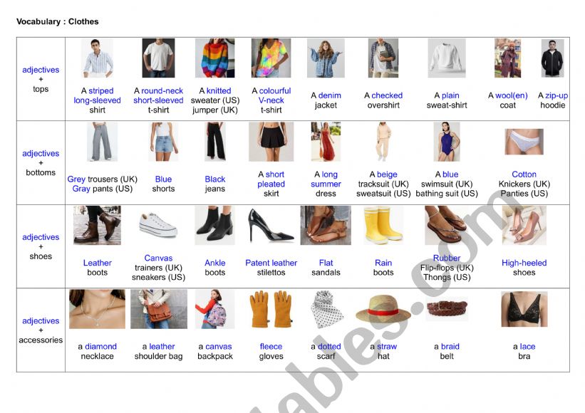 Clothes and adjectives worksheet