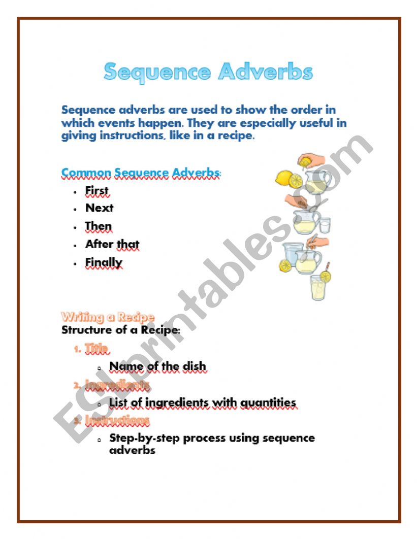 Sequence Adverbs in Recipes worksheet