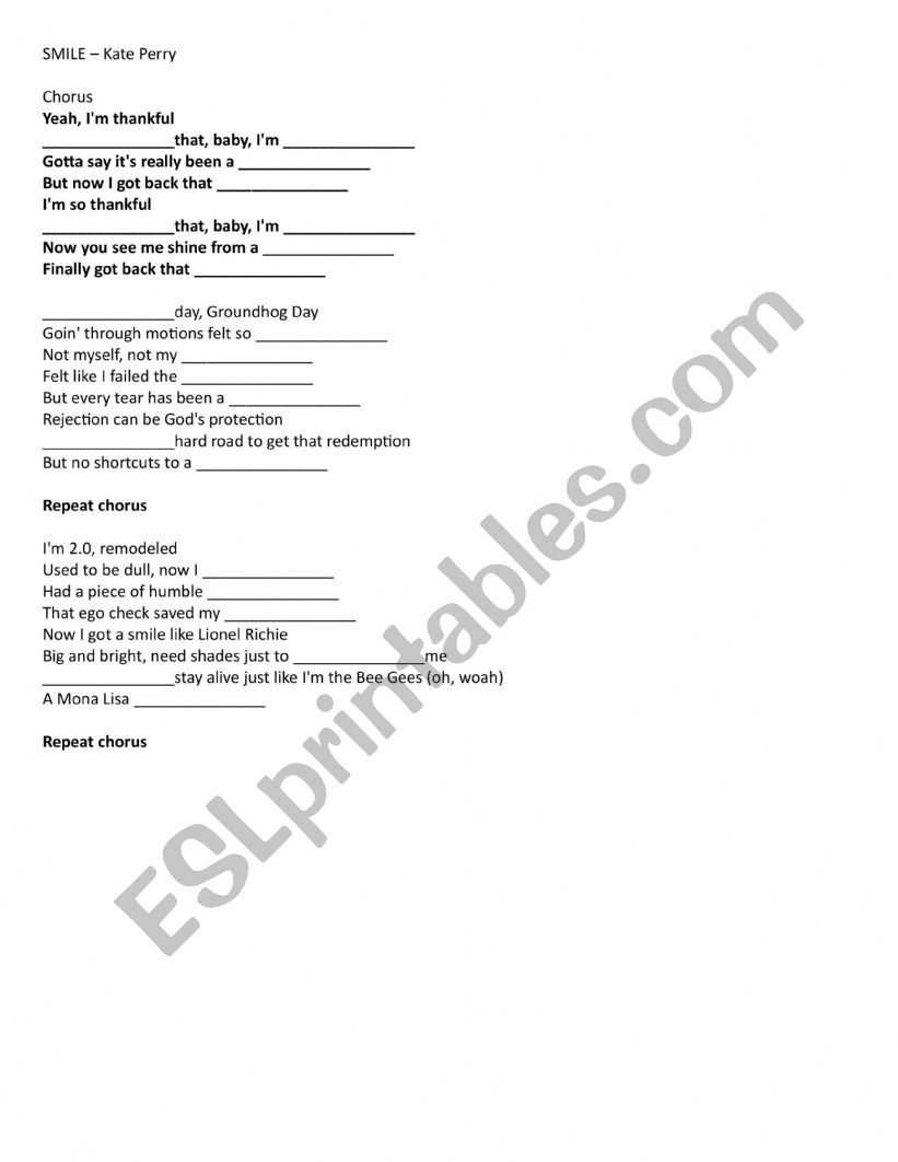 smile Kate Perry worksheet