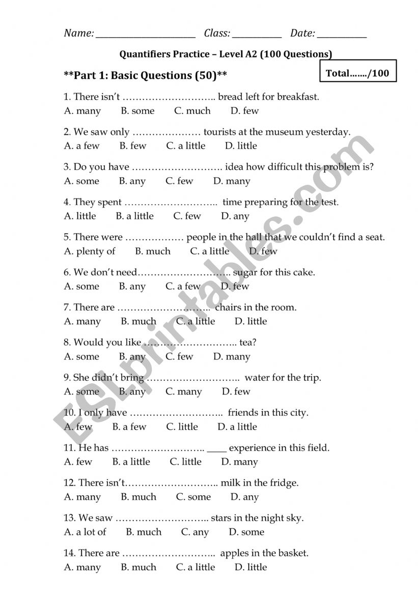 quantifiers worksheet