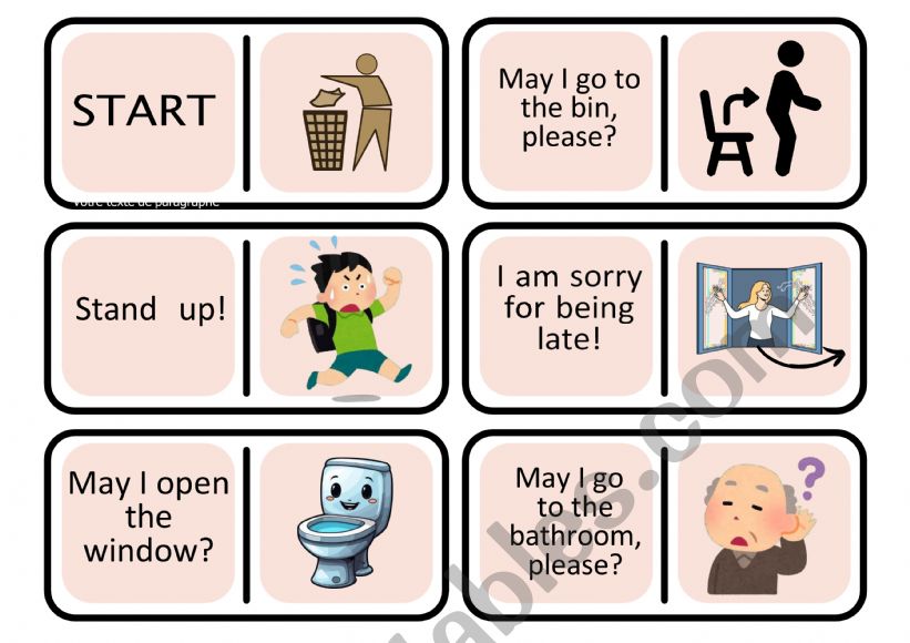 Classroom English dominoes worksheet