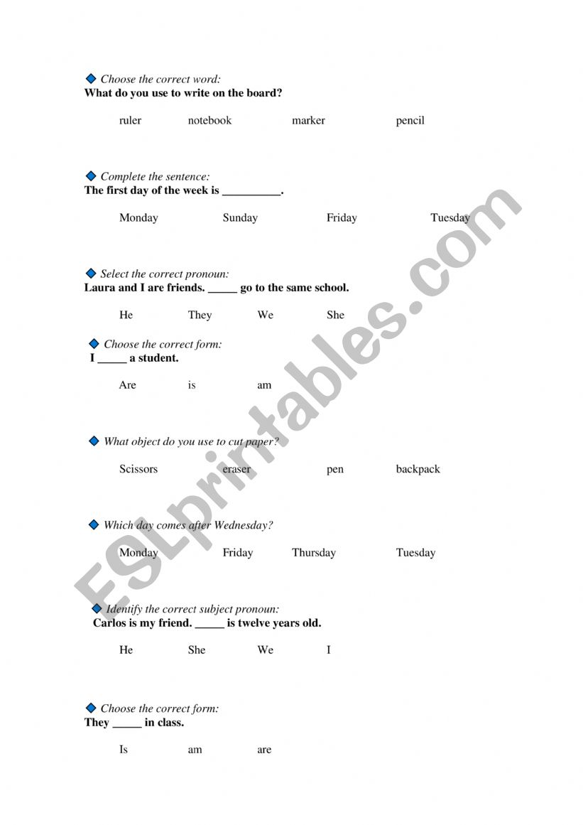 To Be Test For Beginners worksheet