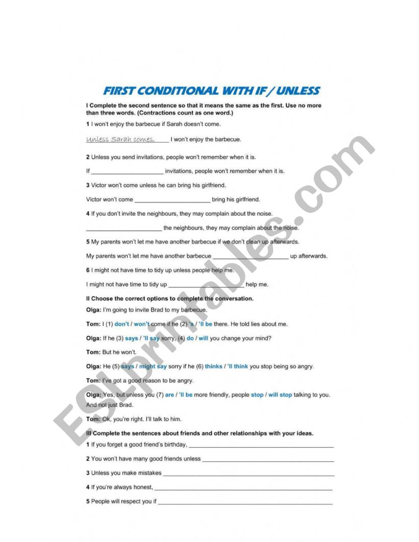 First conditional : if / unless First conditional : if / unless