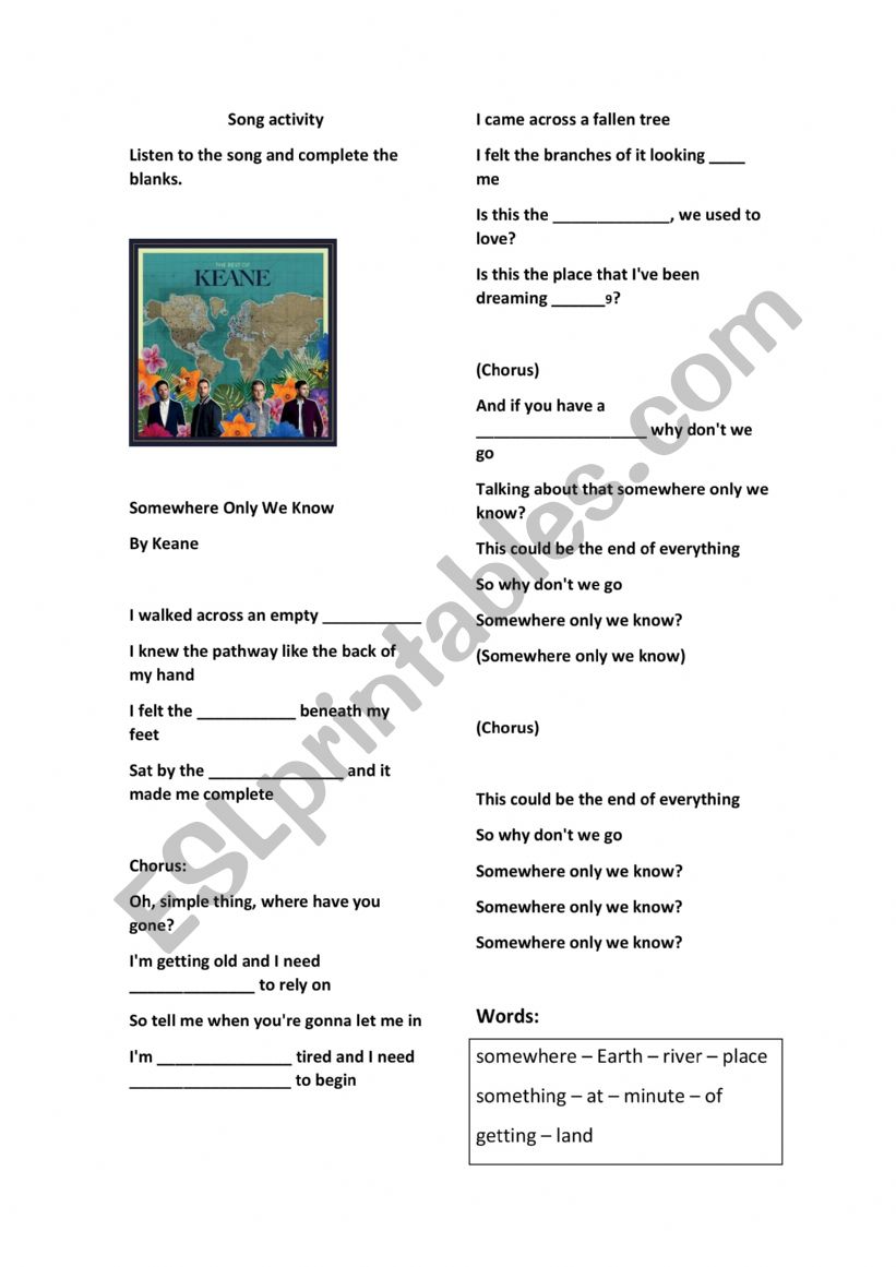 Somewhere only we know - Song activity