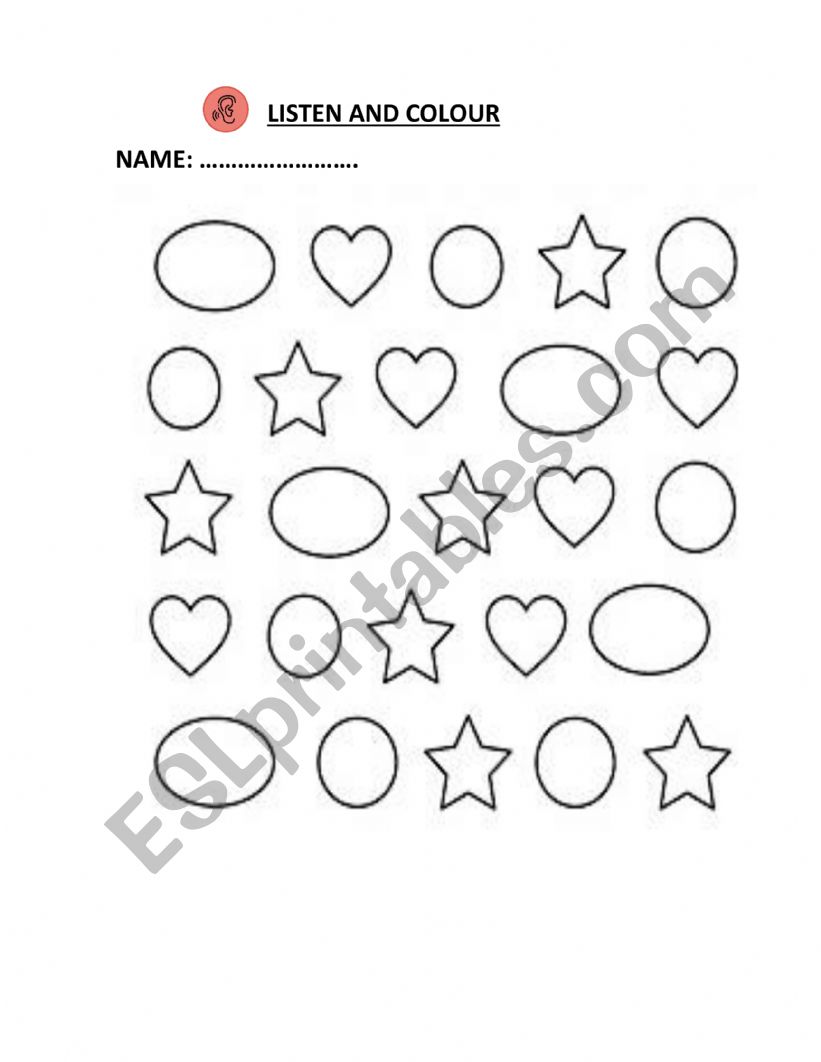 Shapes: Listen and colour worksheet