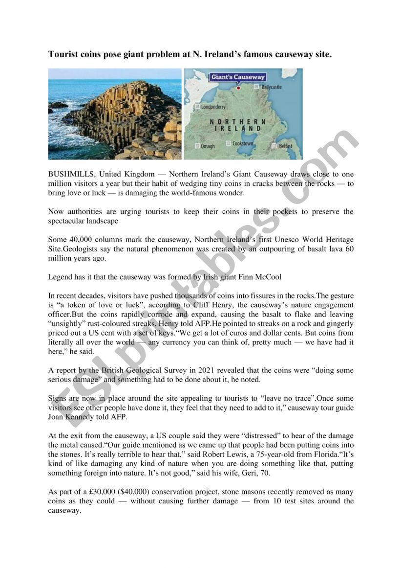 Tourist coins pose giant problem at N. Irelands famous causeway site.