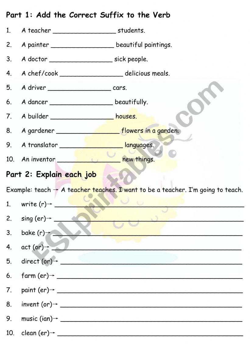 Jobs and present simple tense worksheet