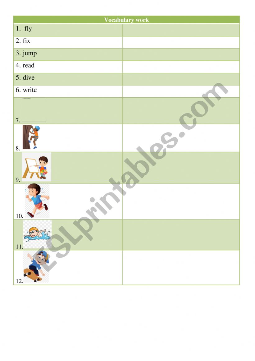 Action verbs. Vocabulary work worksheet