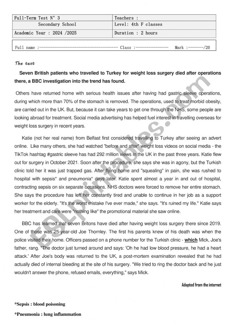 Full term test 3 worksheet