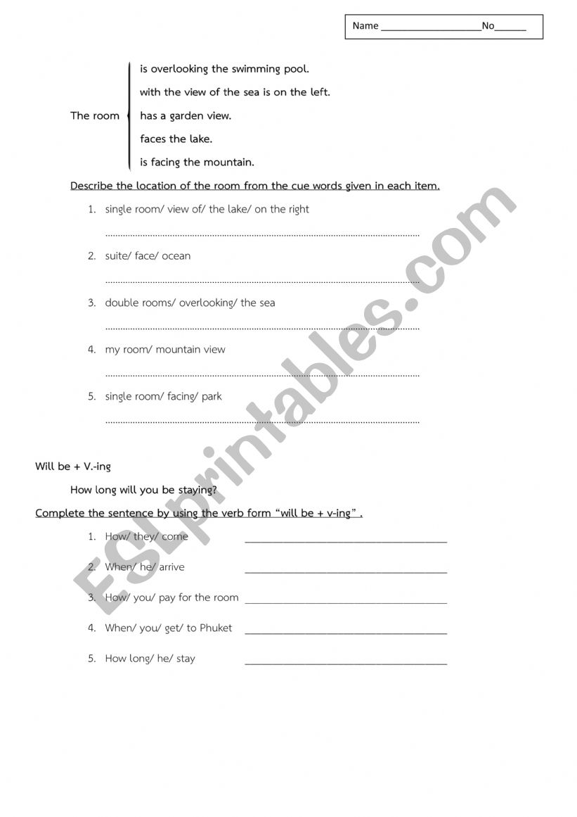 Hotel worksheet