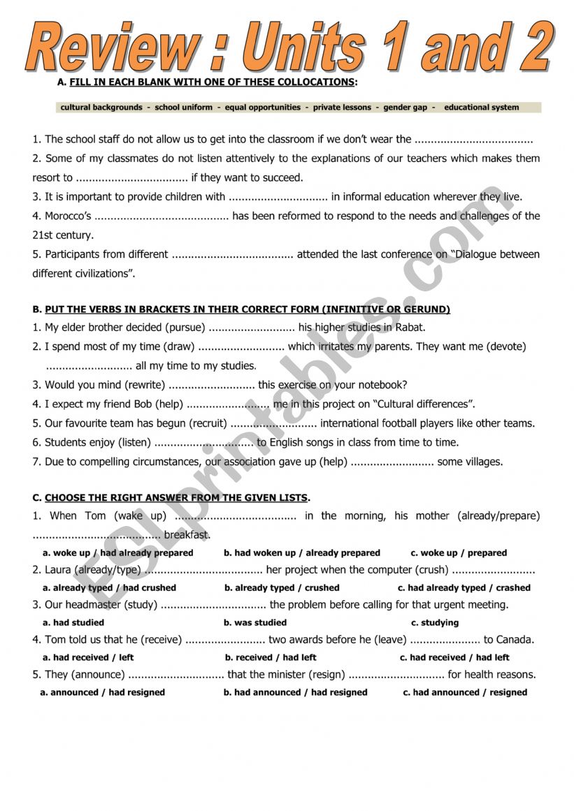 GATEWAY 2 ENGLISH worksheet