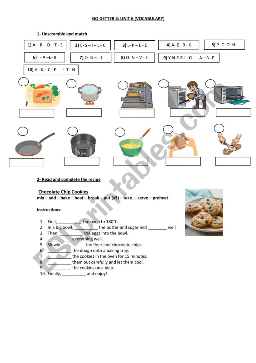 Cooking verbs worksheet