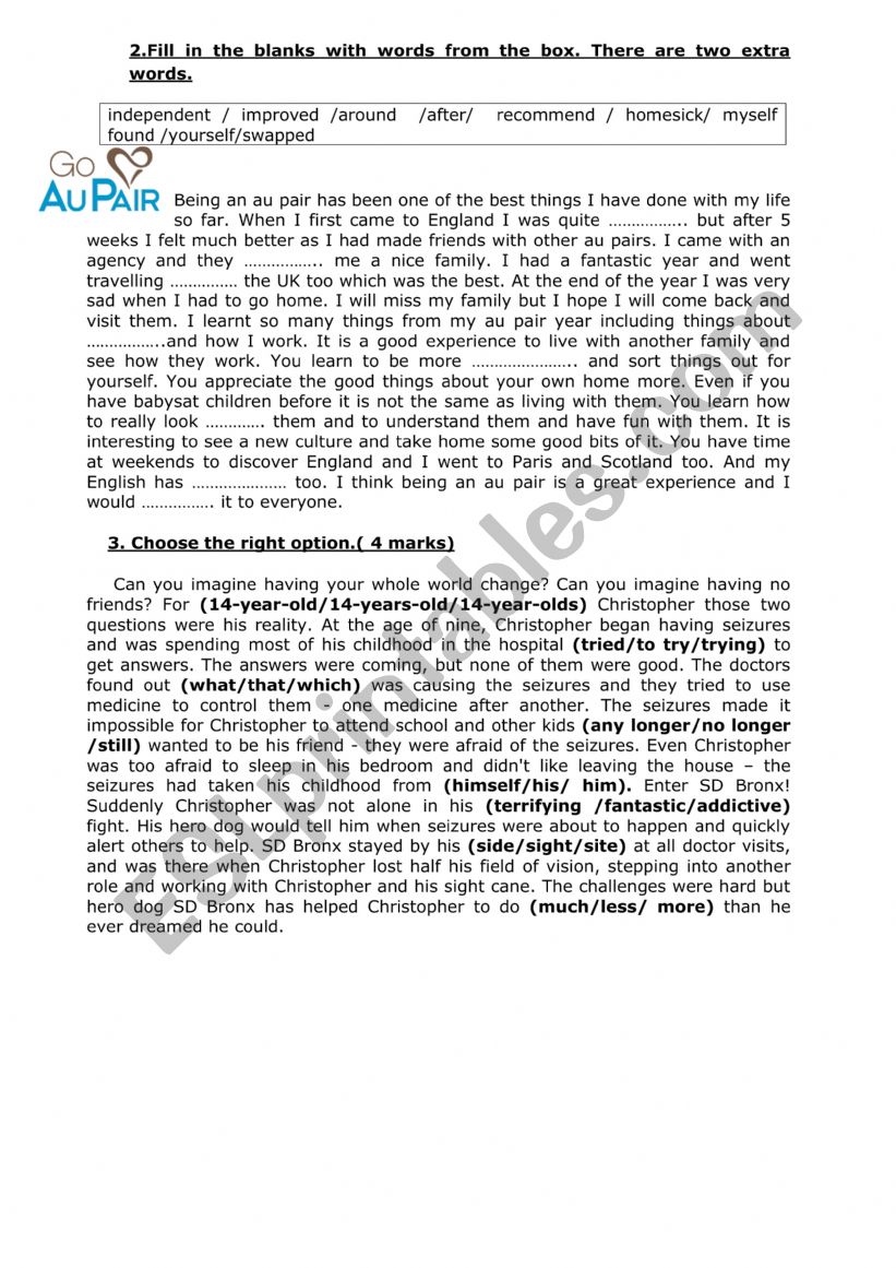1st year languag etasks worksheet