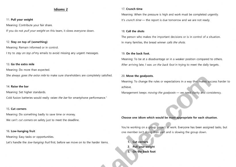 idioms pt 2 worksheet