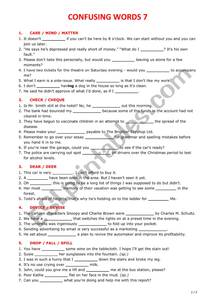 Confusing words 7 worksheet