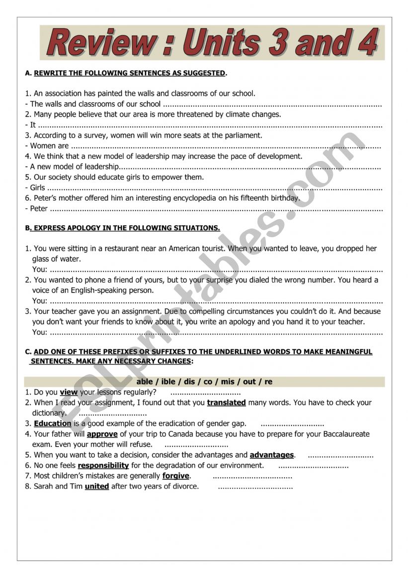 REVISION ACTIVITIES FOR 2 BAC worksheet