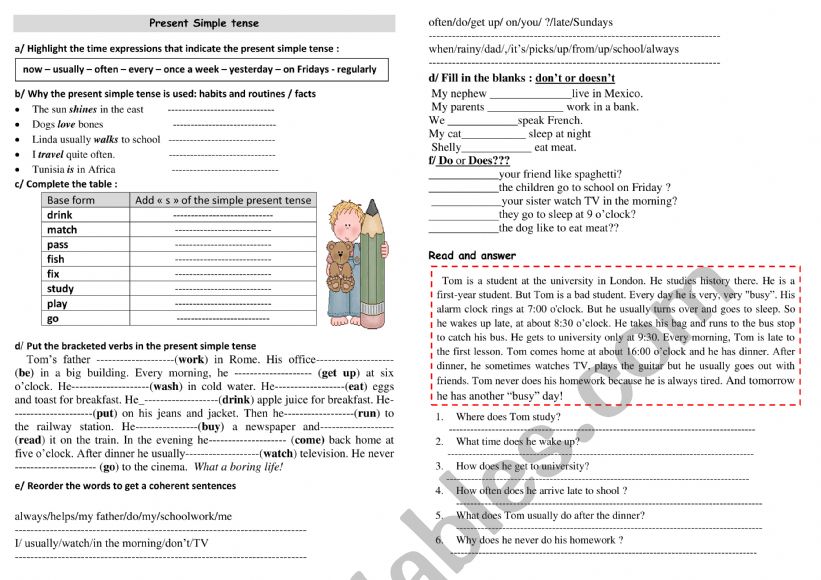 SIMPLE PRESENT TENSE worksheet
