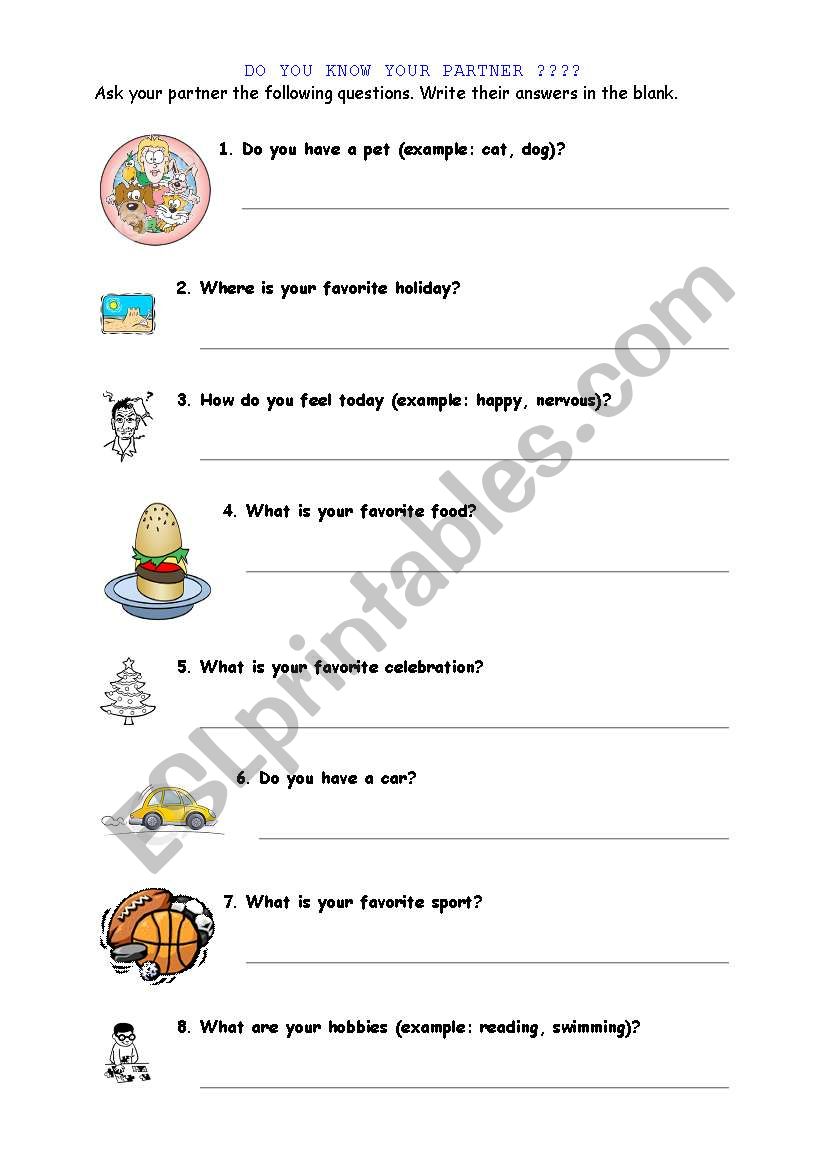 DO YOU KNOW YOUR PARTNER?? worksheet