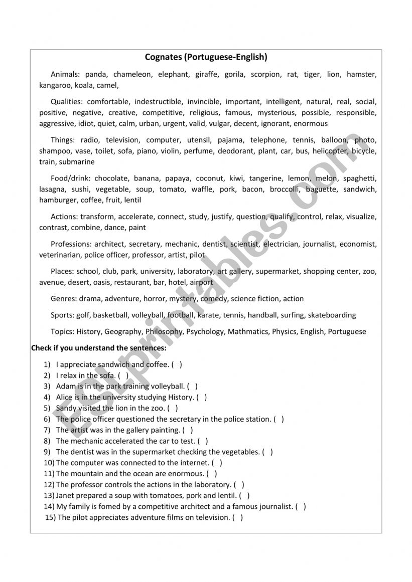Cognates English-Latin Languages