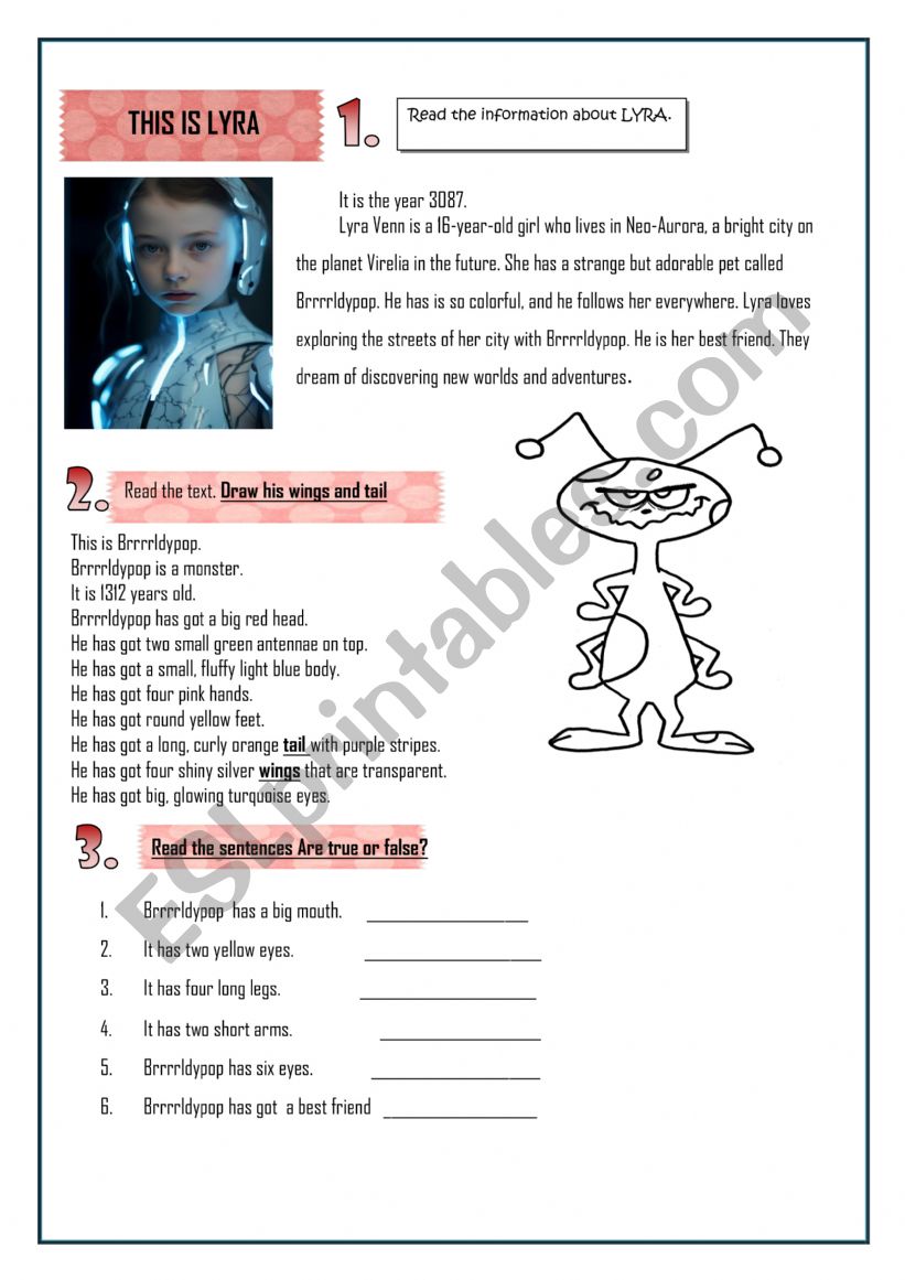 LYRA AND HER MONSTER worksheet
