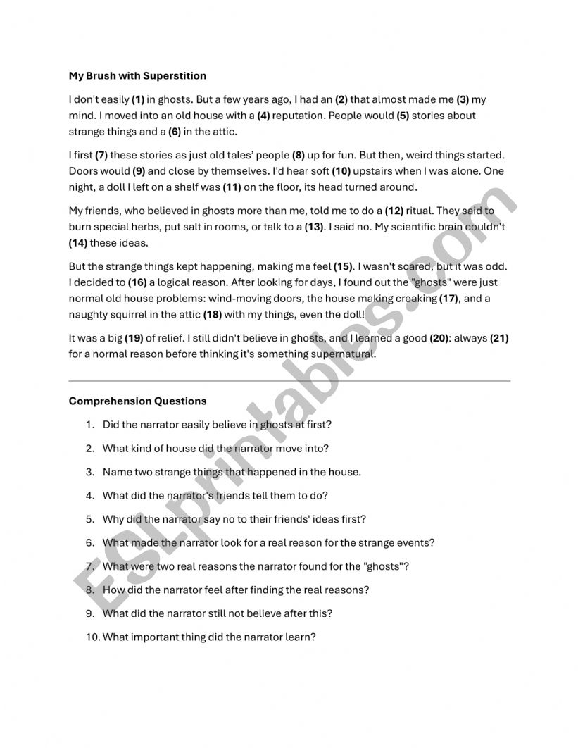 My Brush with Superstition  worksheet