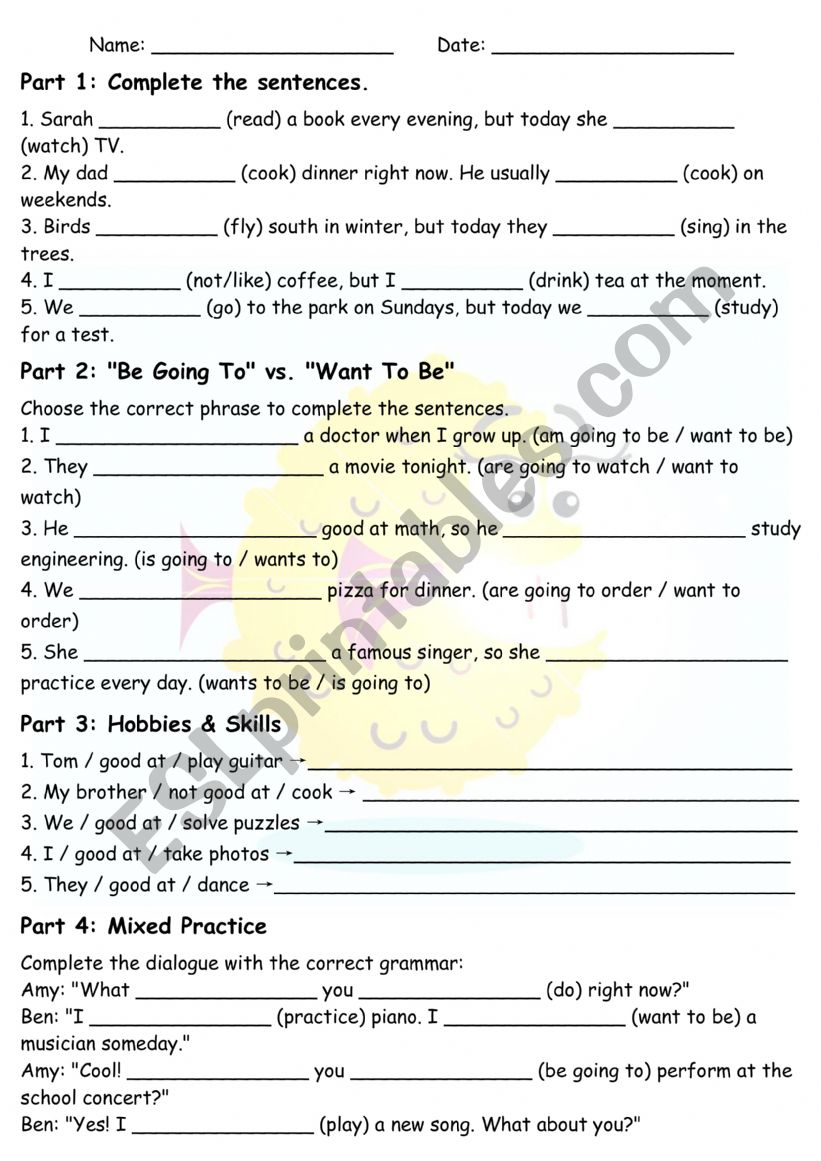 Mixed tenses worksheet