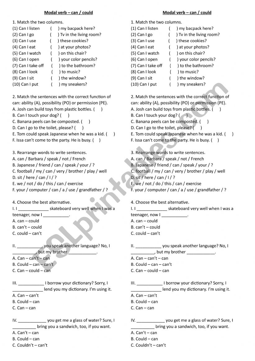 Modal verb worksheet