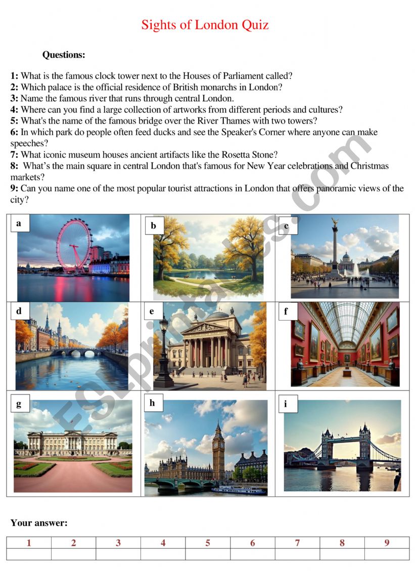 Sights of London Quiz worksheet