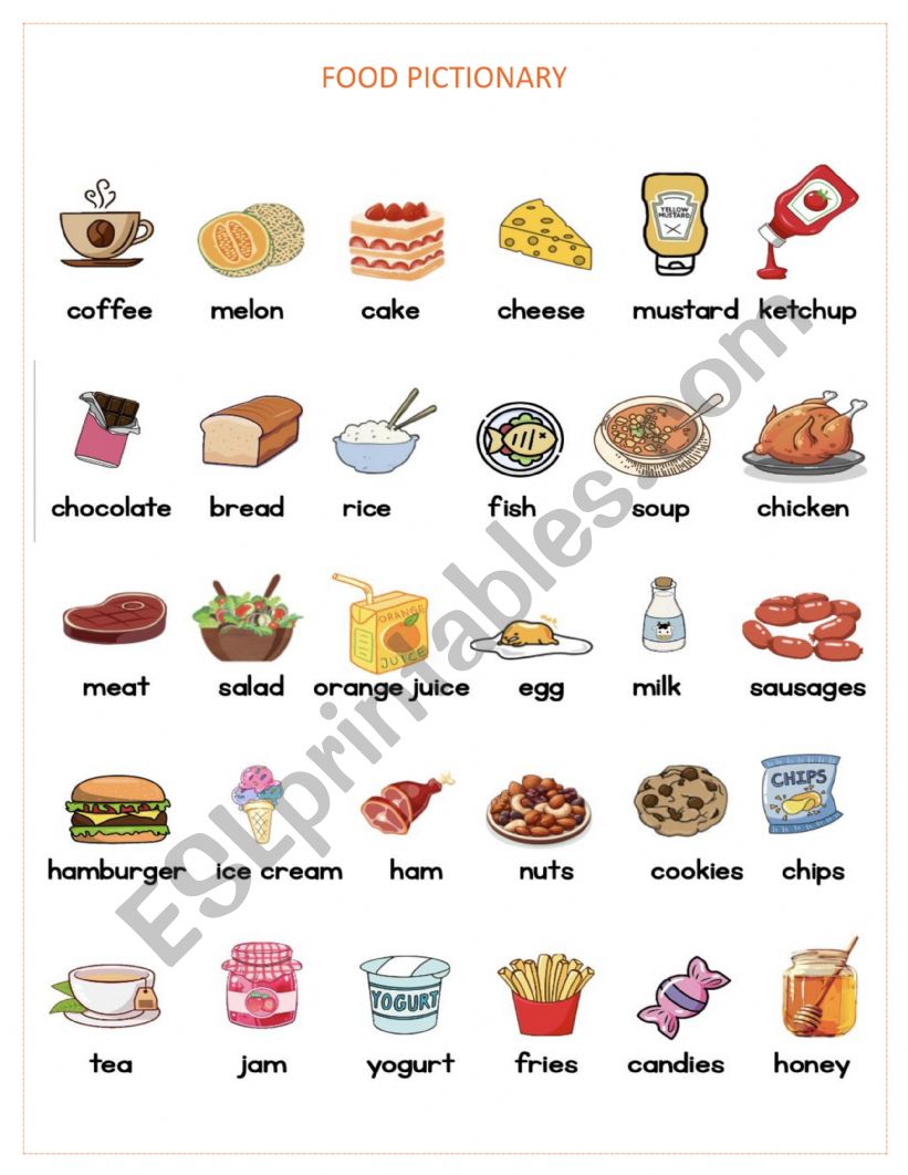 Food pictionary worksheet