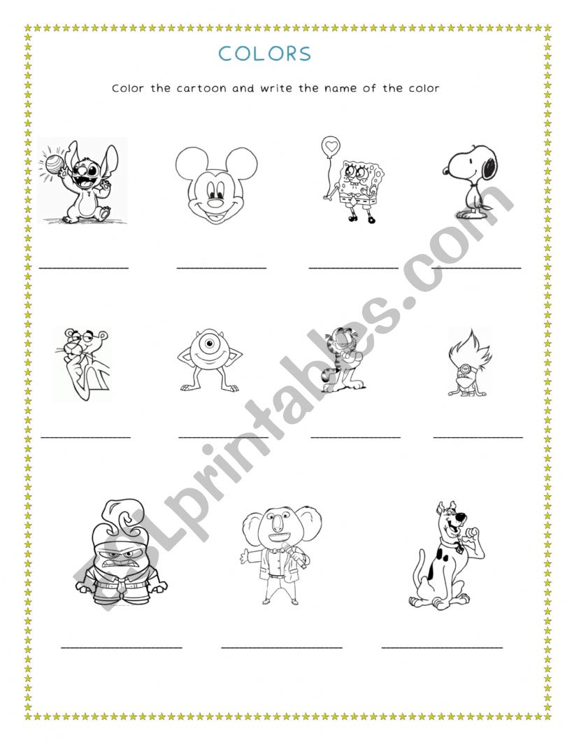 Color your favorite cartoons worksheet