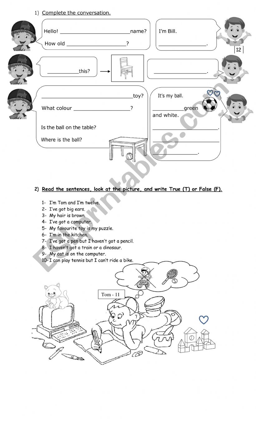 Dialogue and T/F exercise worksheet