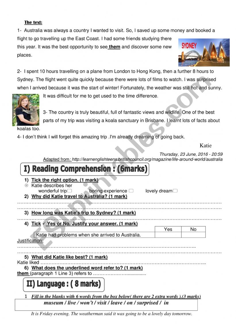 8th form exam worksheet