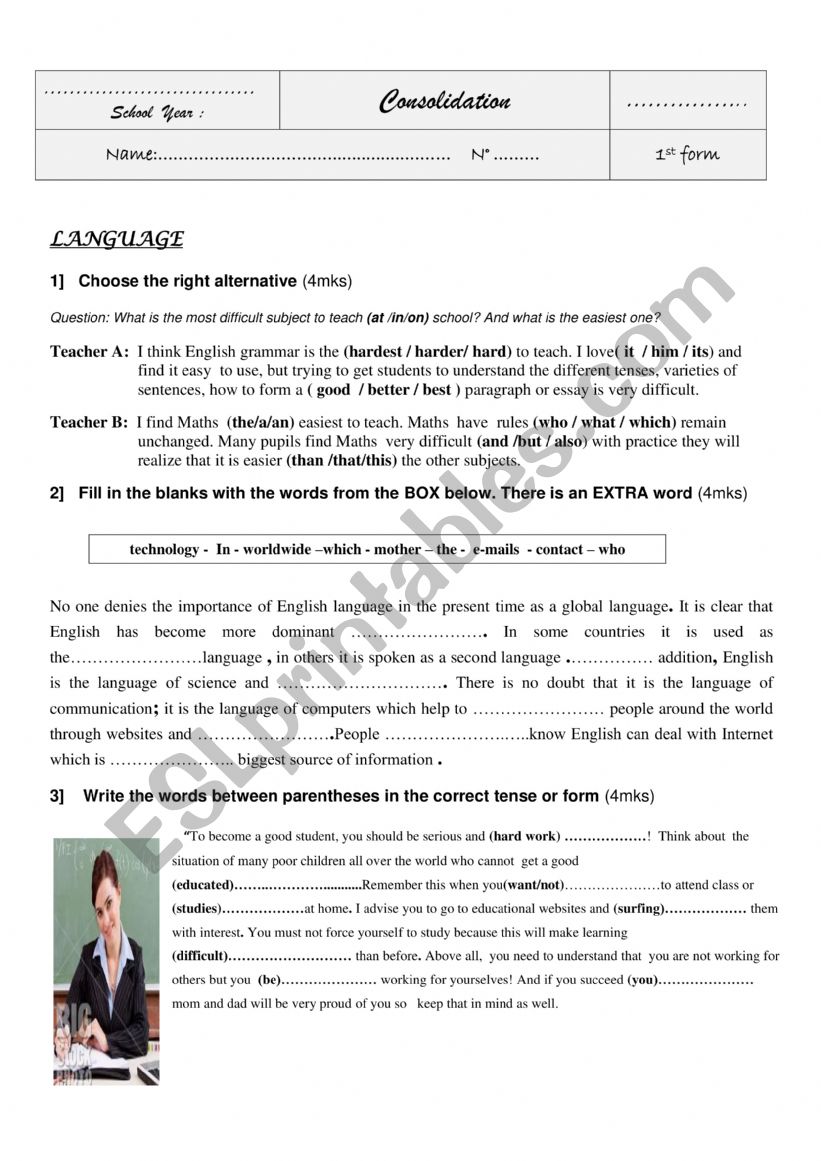 consolidation language tasks 1st year