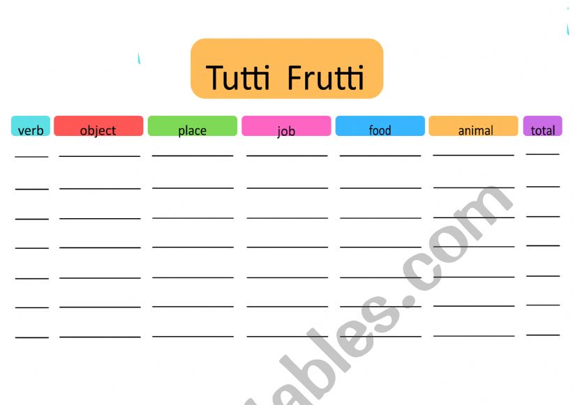 Stop Game worksheet